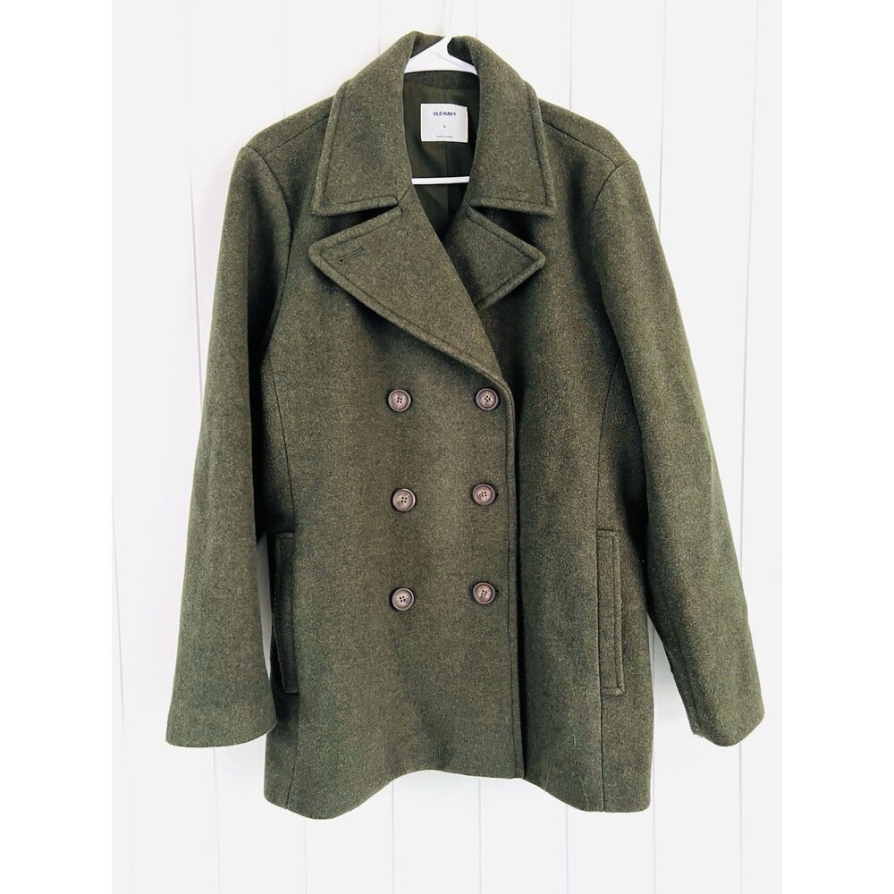 Old Navy Dark Green Wool Blend Double Breasted Pea Coat Dress Jacket Size XL
